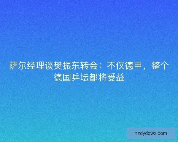 萨尔经理谈樊振东转会：不仅德甲，整个德国乒坛都将受益